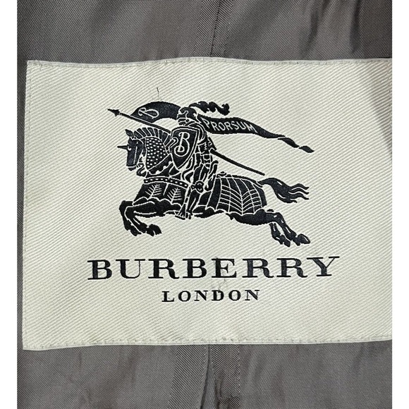 Burberry London Double Breasted Belted Green Gray Ruffled Trench Coat Sz US 6 - Picture 13 of 16